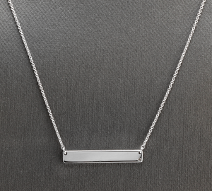 Splendid 14k Solid White Gold Bar Necklace with Diamond Accent