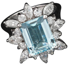 Load image into Gallery viewer, 5.00 Carats Natural Aquamarine and Diamond 14K Solid White Gold Ring