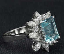 Load image into Gallery viewer, 5.00 Carats Natural Aquamarine and Diamond 14K Solid White Gold Ring