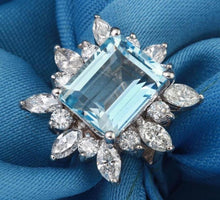 Load image into Gallery viewer, 5.00 Carats Natural Aquamarine and Diamond 14K Solid White Gold Ring