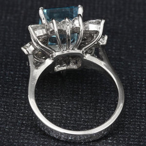 5.00 Carats Natural Aquamarine and Diamond 14K Solid White Gold Ring