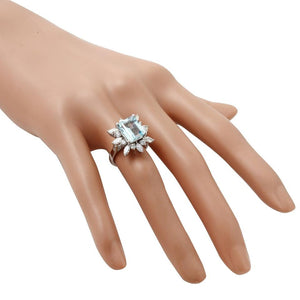 5.00 Carats Natural Aquamarine and Diamond 14K Solid White Gold Ring