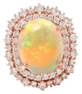 8.50 Carats Natural Impressive Ethiopian Opal and Diamond 14K Solid Rose Gold Ring