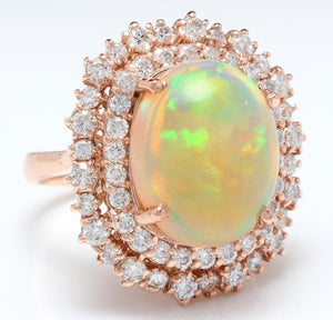 8.50 Carats Natural Impressive Ethiopian Opal and Diamond 14K Solid Rose Gold Ring