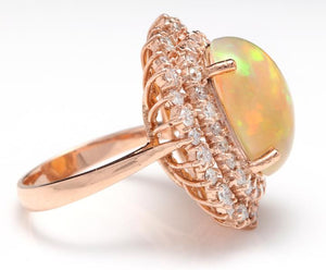 8.50 Carats Natural Impressive Ethiopian Opal and Diamond 14K Solid Rose Gold Ring