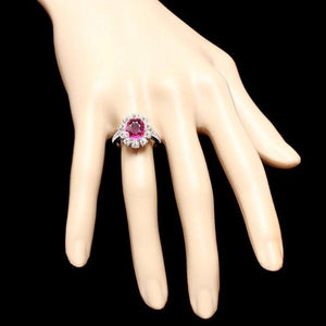 4.40 Carats Natural Tourmaline and Diamond 14K Solid White Gold Ring