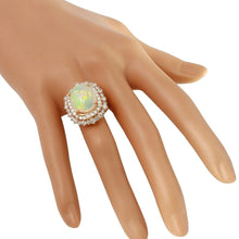 Load image into Gallery viewer, 8.50 Carats Natural Impressive Ethiopian Opal and Diamond 14K Solid Rose Gold Ring