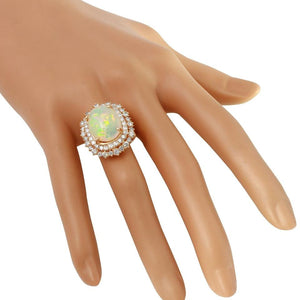 8.50 Carats Natural Impressive Ethiopian Opal and Diamond 14K Solid Rose Gold Ring