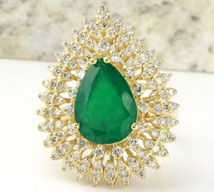 4.80 Carats Natural Emerald and Diamond 14K Solid Yellow Gold Ring