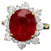 Load image into Gallery viewer, 8.40 Carats Natural Red Ruby and Diamond 14K Solid Yellow Gold Ring