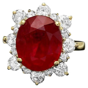 8.40 Carats Natural Red Ruby and Diamond 14K Solid Yellow Gold Ring