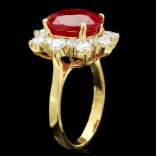 Load image into Gallery viewer, 8.40 Carats Natural Red Ruby and Diamond 14K Solid Yellow Gold Ring