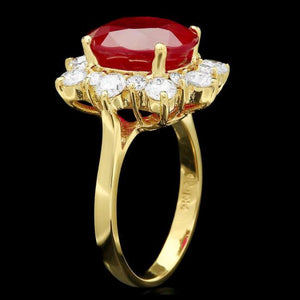 8.40 Carats Natural Red Ruby and Diamond 14K Solid Yellow Gold Ring