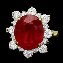 Load image into Gallery viewer, 8.40 Carats Natural Red Ruby and Diamond 14K Solid Yellow Gold Ring