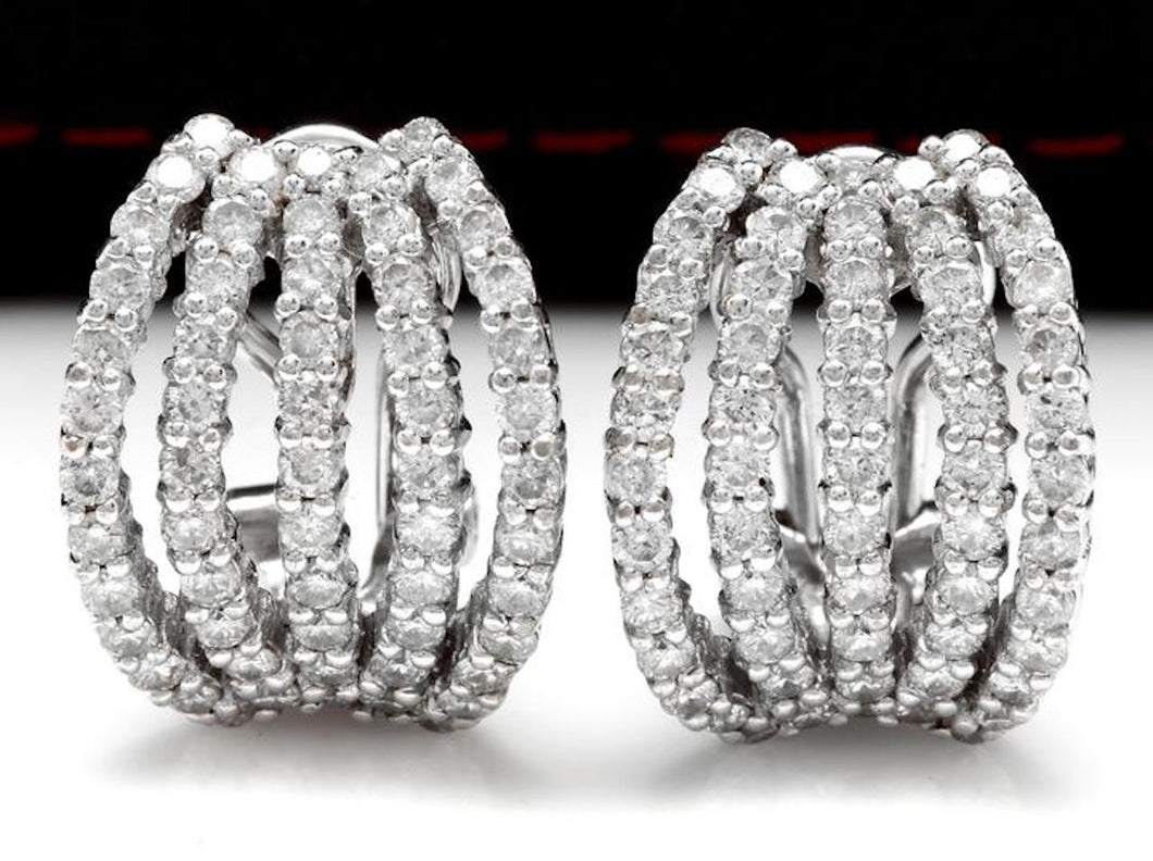 Exquisite 3.60 Carats Natural Diamond 18K Solid White Gold Cluster Earrings