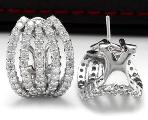 Exquisite 3.60 Carats Natural Diamond 18K Solid White Gold Cluster Earrings