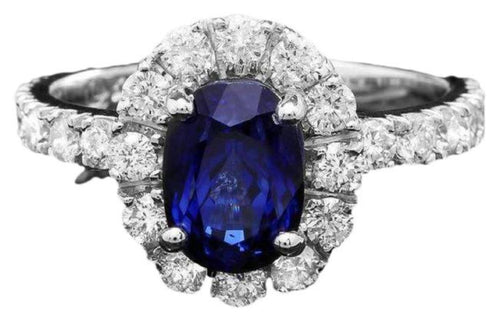 3.20 Carats Natural Blue Sapphire and Diamond 14K Solid White Gold Ring