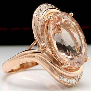 11.90 Carats Exquisite Natural Morganite and Diamond 14K Solid Rose Gold Ring