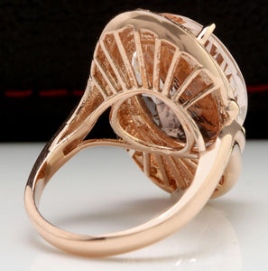 11.90 Carats Exquisite Natural Morganite and Diamond 14K Solid Rose Gold Ring