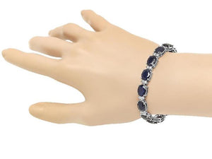 Very Impressive 29.50 Carats Natural Sapphire & Diamond 14K Solid White Gold Bracelet