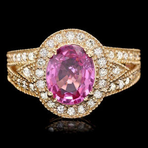 3.20 Carats Natural Tourmaline and Diamond 14K Solid Yellow Gold Ring