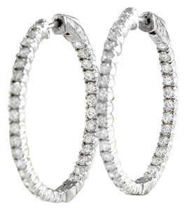 Exquisite 3.00 Carats Natural Diamond 14K Solid White Gold Hoop Earrings