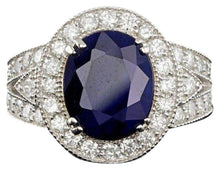Load image into Gallery viewer, 7.90 Carats Natural Blue Sapphire and Diamond 14K Solid White Gold Ring