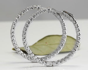 Exquisite 3.00 Carats Natural Diamond 14K Solid White Gold Hoop Earrings
