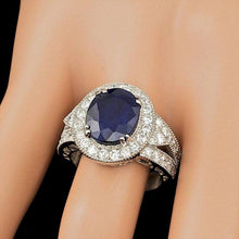 Load image into Gallery viewer, 7.90 Carats Natural Blue Sapphire and Diamond 14K Solid White Gold Ring