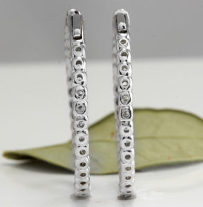 Exquisite 3.00 Carats Natural Diamond 14K Solid White Gold Hoop Earrings