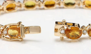 Very Impressive 30.65 Carats Natural Sapphire & Diamond 14K Solid Yellow Gold Bracelet