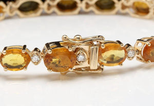 Very Impressive 30.65 Carats Natural Sapphire & Diamond 14K Solid Yellow Gold Bracelet