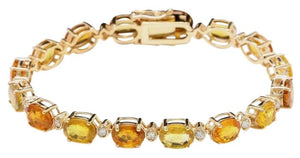 Very Impressive 30.65 Carats Natural Sapphire & Diamond 14K Solid Yellow Gold Bracelet