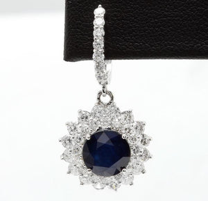 Exquisite 9.47 Carats Natural Blue Sapphire and Diamond 14K Solid White Gold Stud Earrings