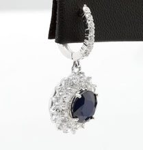 Load image into Gallery viewer, Exquisite 9.47 Carats Natural Blue Sapphire and Diamond 14K Solid White Gold Stud Earrings