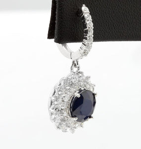 Exquisite 9.47 Carats Natural Blue Sapphire and Diamond 14K Solid White Gold Stud Earrings