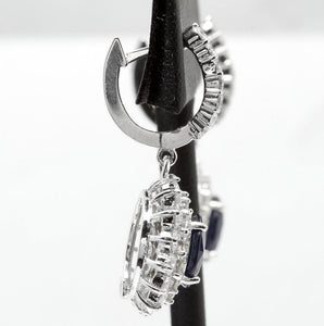 Exquisite 9.47 Carats Natural Blue Sapphire and Diamond 14K Solid White Gold Stud Earrings