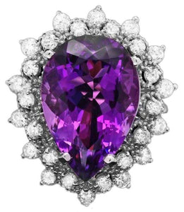 8.10 Carats Natural Amethyst and Diamond 14k Solid White Gold Ring