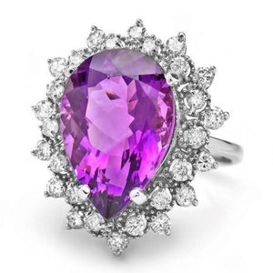 8.10 Carats Natural Amethyst and Diamond 14k Solid White Gold Ring
