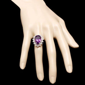 8.10 Carats Natural Amethyst and Diamond 14k Solid White Gold Ring