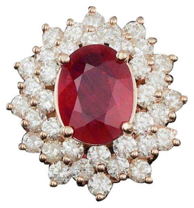 8.30 Carats Natural Red Ruby and Diamond 14K Solid Rose Gold Ring