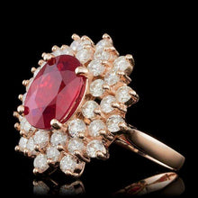Load image into Gallery viewer, 8.30 Carats Natural Red Ruby and Diamond 14K Solid Rose Gold Ring