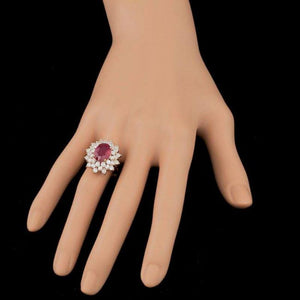8.30 Carats Natural Red Ruby and Diamond 14K Solid Rose Gold Ring