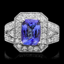 Load image into Gallery viewer, 4.30 Carats Natural Tanzanite and Diamond 14K Solid White Gold Ring
