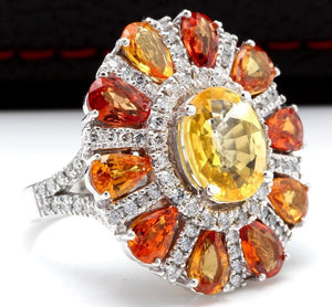 10.00 Carats Natural Very Nice Looking Sapphire and Diamond 14K Solid White Gold Ring