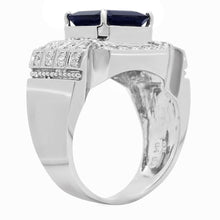 Load image into Gallery viewer, 6.30 Carats Natural Blue Sapphire &amp; Diamond 14K Solid White Gold Men&#39;s Ring