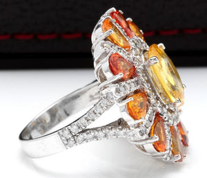 10.00 Carats Natural Very Nice Looking Sapphire and Diamond 14K Solid White Gold Ring