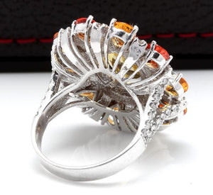 10.00 Carats Natural Very Nice Looking Sapphire and Diamond 14K Solid White Gold Ring
