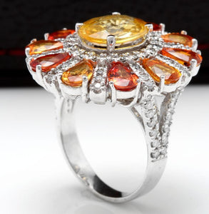 10.00 Carats Natural Very Nice Looking Sapphire and Diamond 14K Solid White Gold Ring