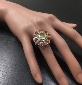 10.00 Carats Natural Very Nice Looking Sapphire and Diamond 14K Solid White Gold Ring